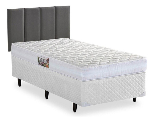 Cama Box Com Cabeceira Solteiro Herval Frontier, Espuma Alta Cor Branco