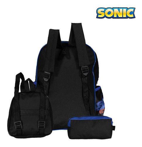 Kit Mochila Escolar Infantil Sonic Azul De Costa