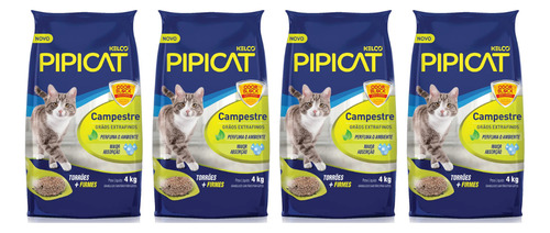 Kit 4 Unidades - Pipicat Areia Campestre 4kg x 16kg de peso neto y 4kg de peso por unidade