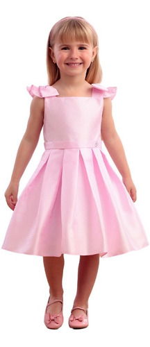 Imagem 2 de 3 de Vestido De Festa Infantil Rosa Liso Teddy Petit Cherie 22308