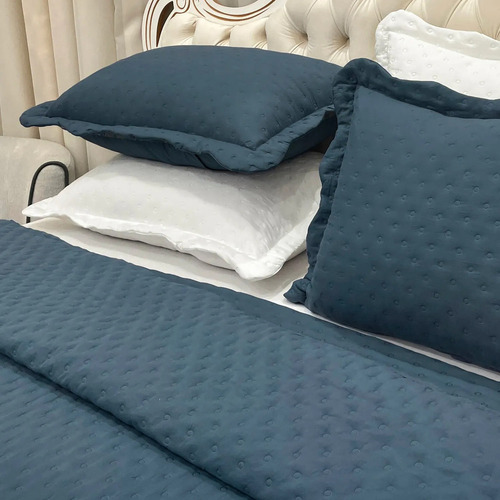 Kit Cobre Leito Percal 300 Fios Dupla Face Queen 3 Peças Cor Azul-escuro Lisa