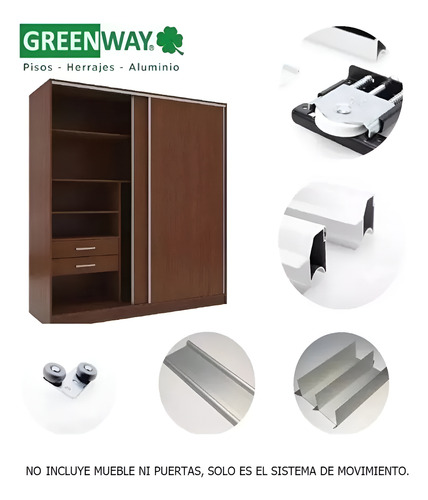Kit Herraje Frente Placard Greenway 2 Metros 2 Puertas