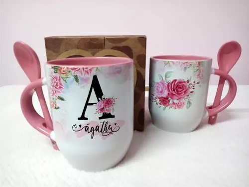 Caneca Porcelana Personalizada Com Colher Stitch + Frases | MercadoLivre