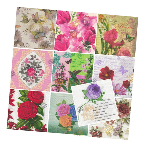 Pack Servilletas Decoupage Surtidas Flores Rosas Mariposas