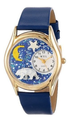 C0150014 Clásico Oro Oso De Polar Azul Cuero Y Dorado Reloj