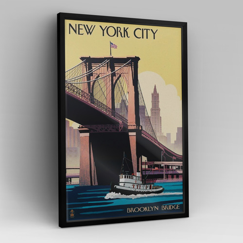 Cuadro Ciudad De Nueva York 40x30 Cm C/ Vidrio Negro