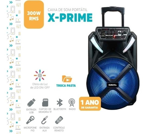 Caixa D/som Sumay Portátil Xprime 600w C/bluetooth Microfone