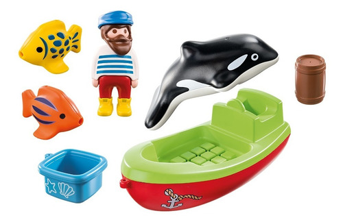 Playmobil 1.2.3 70183 Marinero Barco De Pesca Y Peces Stock