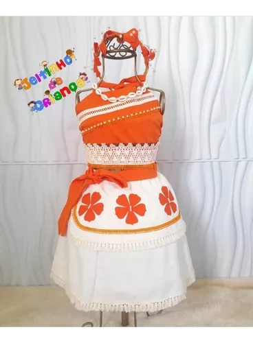 Fantasia Roupa Conjunto Moana Luxo Festa Infantil