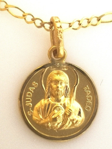 Medalla De Oro Macizo De 14k San Judas Tadeo Diamantado 14