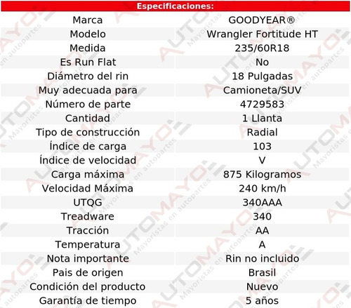 Llanta Wrangler Fortitude Ht Goodyear 235/60r18 103v