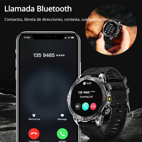 2025 Linterna Reloj Inteligente Para Hombre Bluetooth Llamada Asistente De Voz Brújula Smart Watch Amoled 1.43