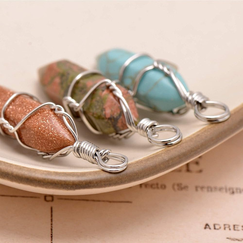 Collar Colgante De Chakra Turquesa Hexagonal Hecho A Mano