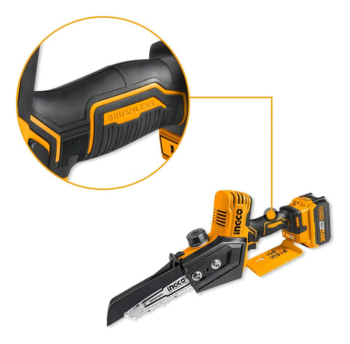 Mini Motosierra Brushless Ingco P20s 20 V 6 Pulgadas Color Naranja
