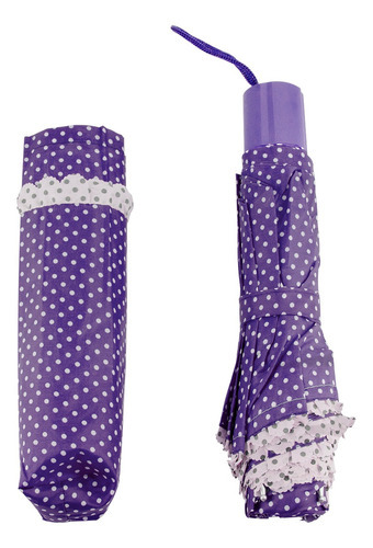Paraguas grande reforzado y resistente para mujer, color morado, diseño de tela de lunares