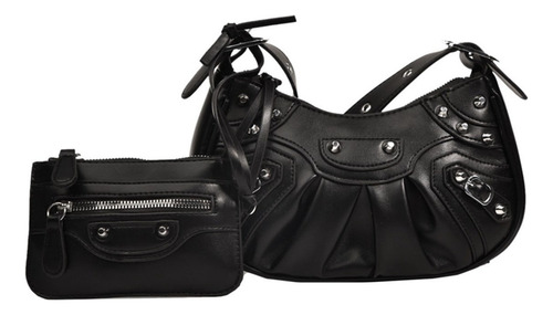 Cartera De Mujer Importada Bandolera Chelsea Tachas Hebilla Negro