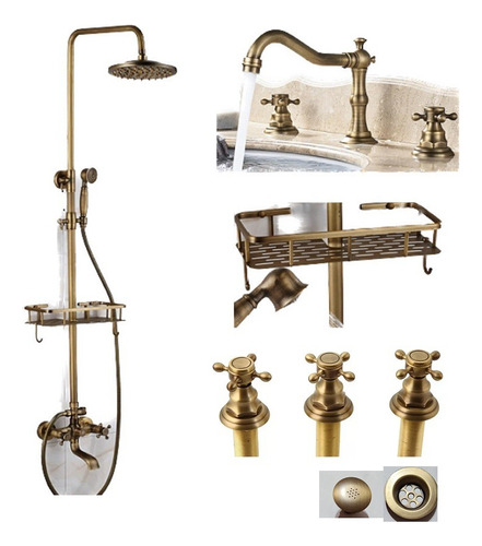 Set De Baño Bronce Con Ducha, Griferia Deck Doble Y Bidet