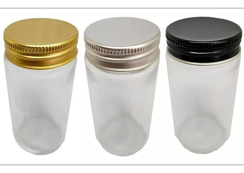 Imagem 1 de 1 de 10potes Comprido Vidro Bolo Tampa Prata Preta Dourada 100ml