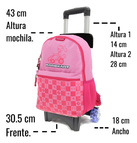 Kit Mochila Lonchera Lapicera Con Ruedas Peach Mb70359-p Rosa Mochila Lapicera