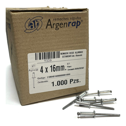 Remache Pop Aluminio 4x16  Argenrap  -  1000 Unidades