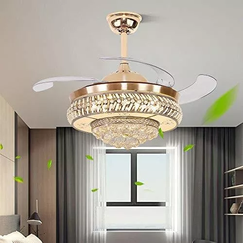 Lámpara de techo invisible de 36 pulgadas con luz, ventilador de techo de  cristal moderno, control remoto, 4 aspas retráctiles de ABS para sala de