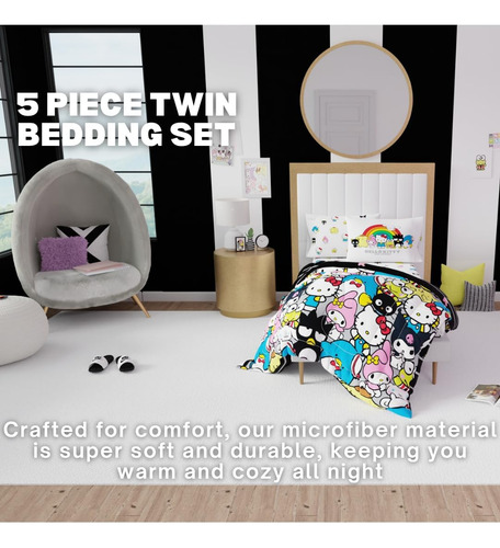 Juego De Edredon Y Sabanas Hello Kitty & Friends, Twin, 5...