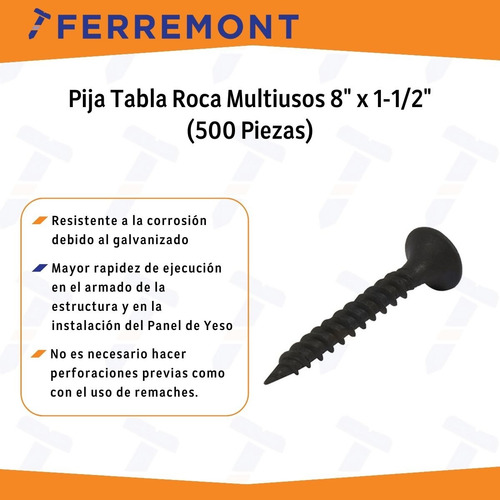 Pija Tablaroca Multiusos 8 X 1-1/2 (500 Piezas)