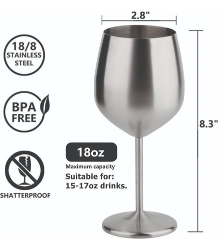 Set De Copas Vino Elegante Acero Inoxidable 4 Pz