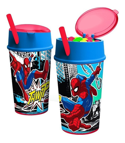 Vaso Spiderman Con Sorbete Tapa Porta Cereales Hombre Araña