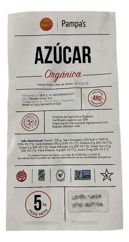 Azúcar Rubia Orgánica Pampa's -sin Tacc- 5kg