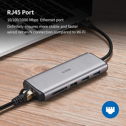 Imagen 6 de 8 de Adaptador Usb-c - 2 Port Usb 3.0 + Hdmi + Red + Pd - Pc/mac