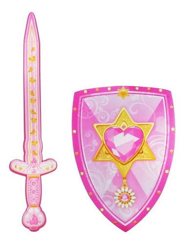 Escudo Y Espada De Batalla Guerra Goma Eva Soft Infantil Edu Color Rosa Estrella 10