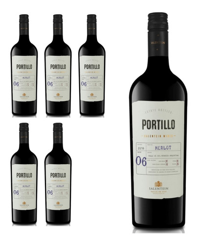 Vino tinto Merlot Portillo Portillo Merlot bodega Salentein 750 ml pack x 6 u