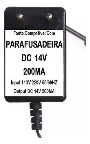 Fonte Carregador Parafusadeira E Furadeira Bivolt 14v 200ma