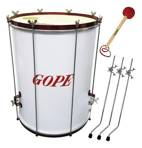 Kit Surdo Gope Alumínio 60cm 18 Pele Couro + Baqueta + Tripé