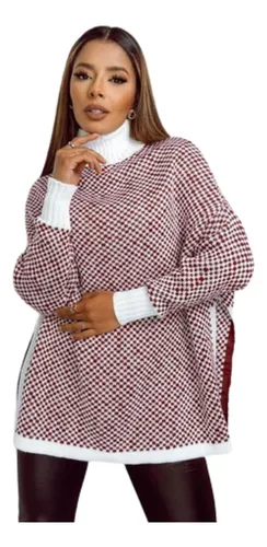 Poncho Feminino Inverno Cacharrel Manga Longa Pied Poule