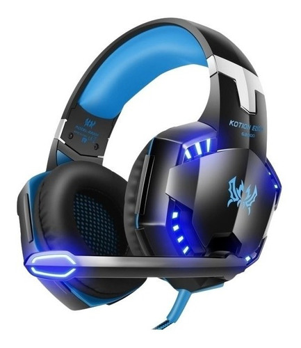 Auriculares gamer Kotion G2000 negro y azul con luz LED