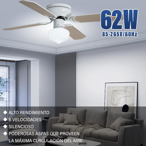 Lampara Ventilador De Techo 2p Abanico 4 Mdf Control Remoto