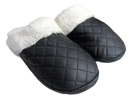 Pantuflas Con Peluche Negro Con Blanco Mujer Dama
