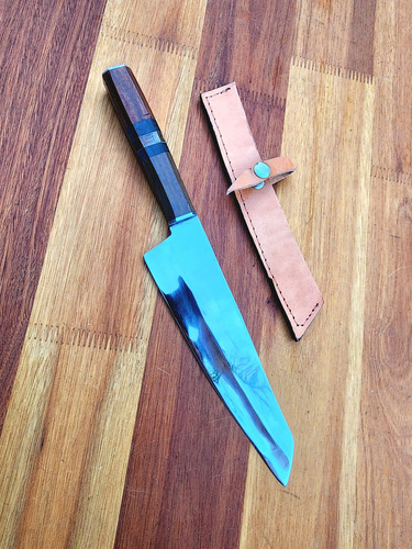 Cuchillo Estilo Japones. Hoja 20cm Inoxidable Marrón Oscuro