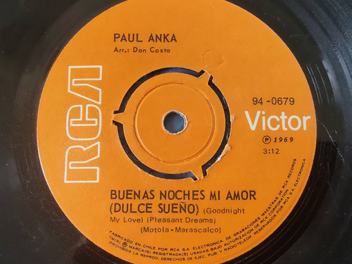 Vinilo Single De Paul Anka -- Feliz Buenas Noches Mi ( Q1