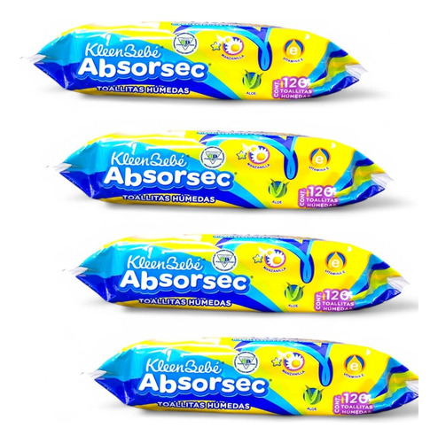 4 Toallitas Humedas Kleen Bebe Absorsec C/ 120 Pz