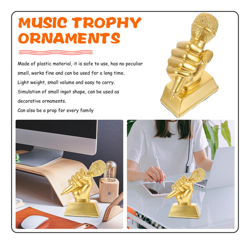 Trofeo Musical Decorativo Con Micrófono De Resina, Trofeo Pa