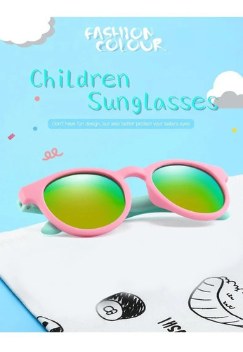 Óculos De Sol Infantil Redondo Menino Menina Uv400 Flexível Cor Preto