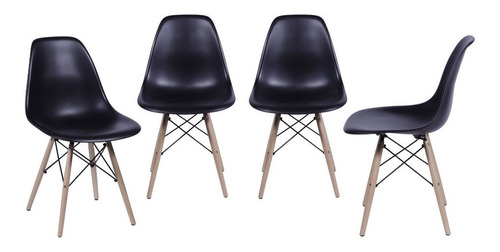 Silla de comedor BoxBit DKR Eames base madera, estructura color negro, 4 unidades