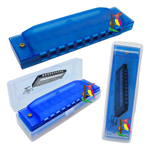 Armónica Diatónica 10 Notas C/ Estuche Estudio Principiante C Azul