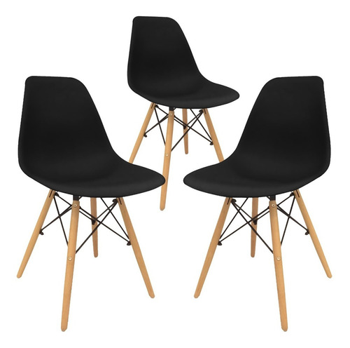Set De 3 Sillas Eames Modernas Minimalistas Comedor Negras Color de la estructura de la silla Negro