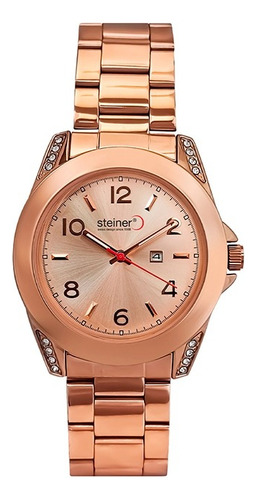 Reloj Para Dama Steiner Con Fechador Extensible Acero Inox Correa Oro/Rosa Bisel Oro rosa Fondo Oro rosa