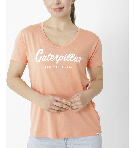 Remera Caterpillar Cat Script V Neck Te Papaya Punch Dama