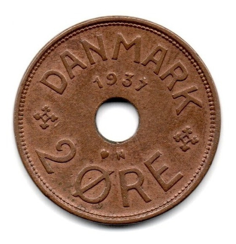 Dinamarca Moneda 2 Ore Año 1937 Km#827.2